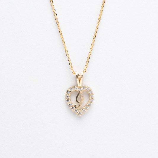 10K Gold Heart I Initial Necklace