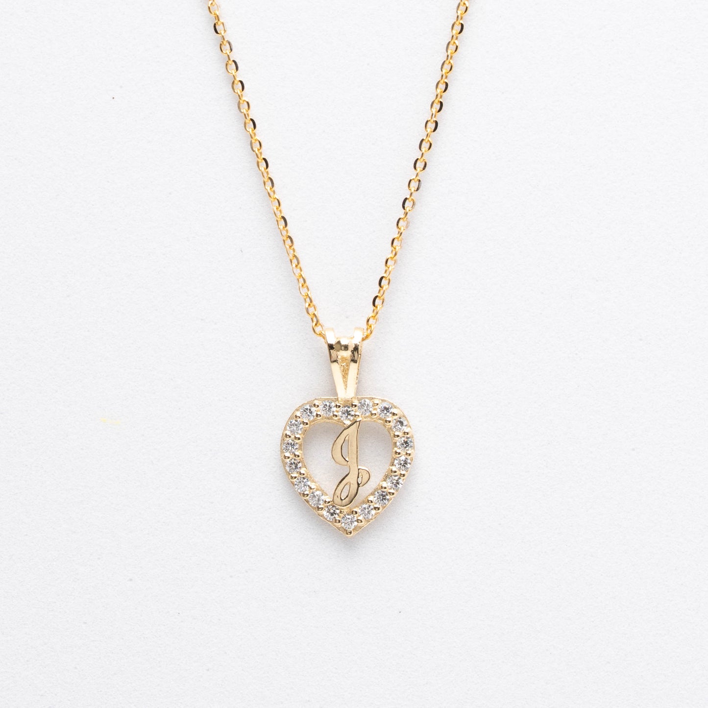10K Gold Heart J Initial Necklace