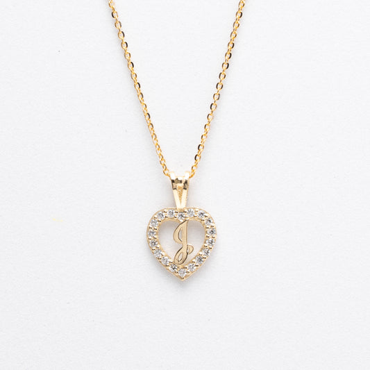 10K Gold Heart J Initial Necklace