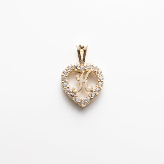 10K Gold Heart K Initial Pendant