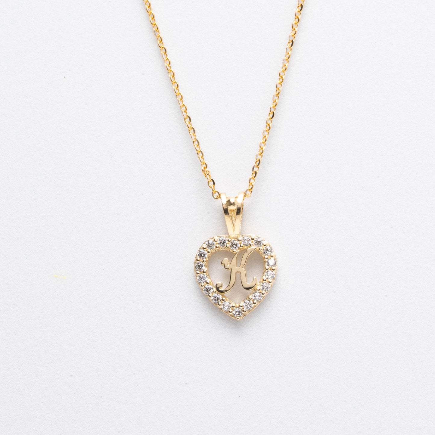 10K Gold Heart K Initial Necklace