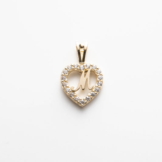 10K Gold Heart M Initial Pendant