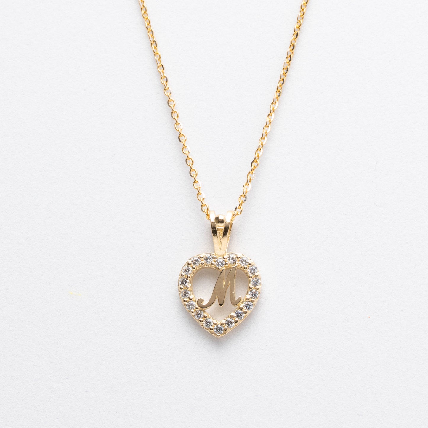 10K Gold Heart M Initial Necklace