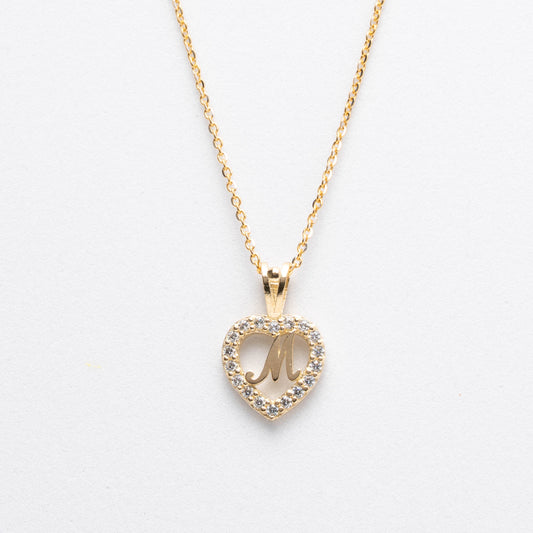 10K Gold Heart M Initial Necklace