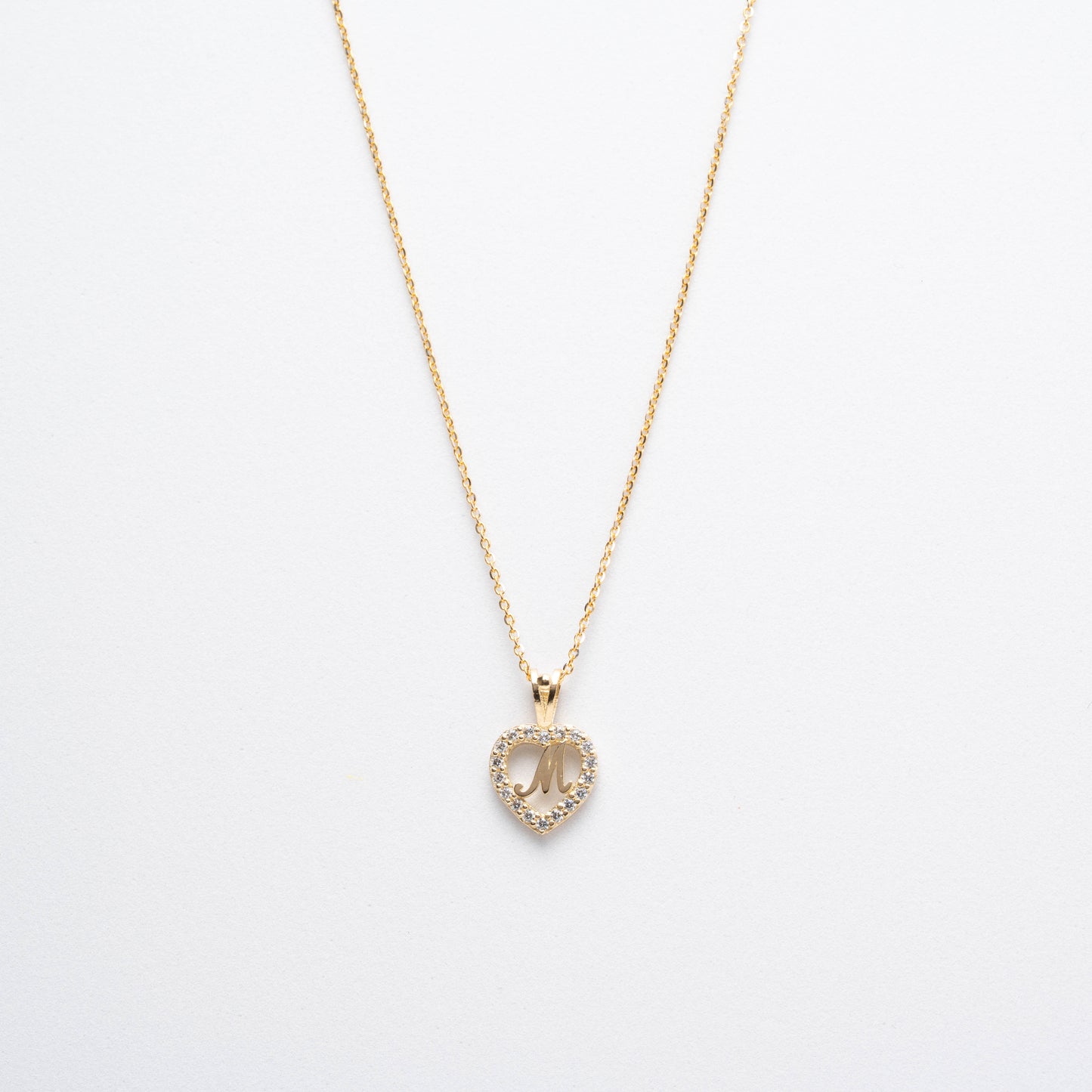 10K Gold Heart M Initial Necklace