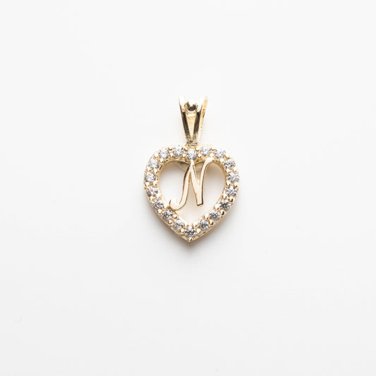 10K Gold Heart N Initial Pendant