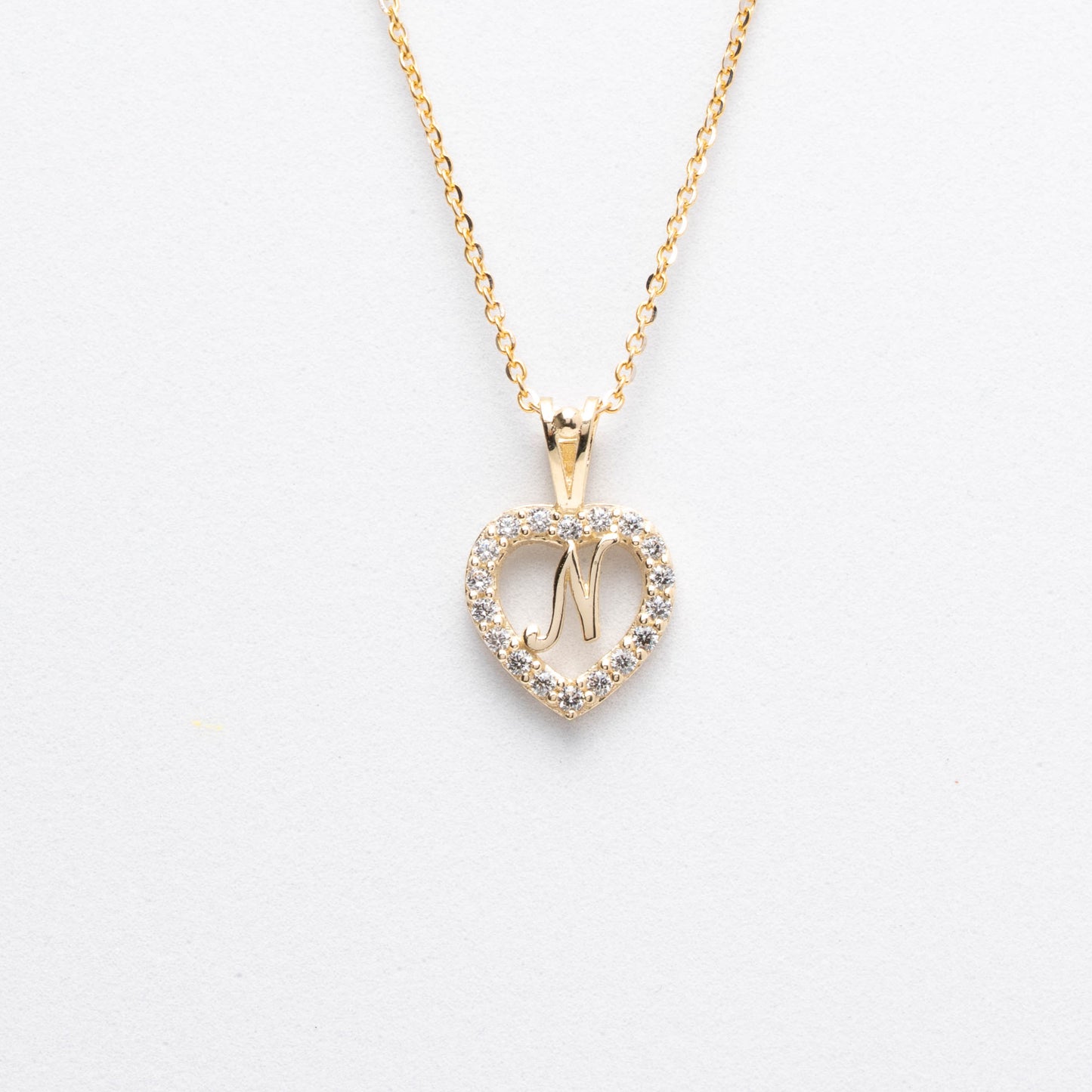 10K Gold Heart N Initial Necklace