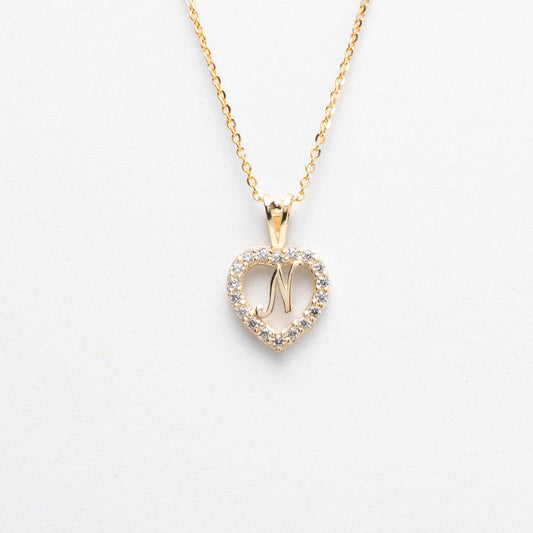 10K Gold Heart N Initial Necklace