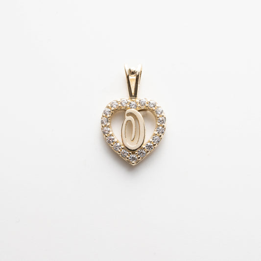 10K Gold Heart O Initial Pendant