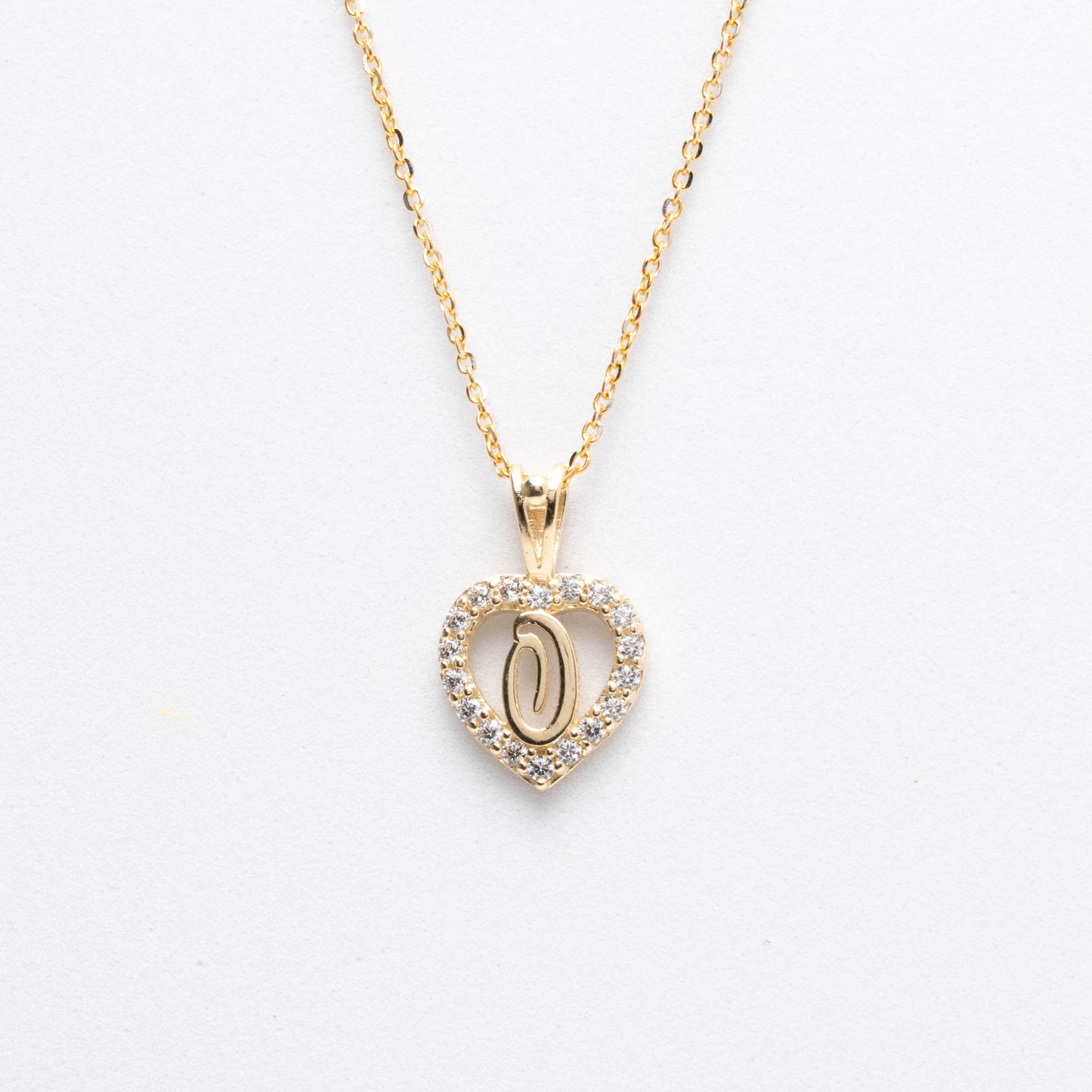 10K Gold Heart O Initial Necklace