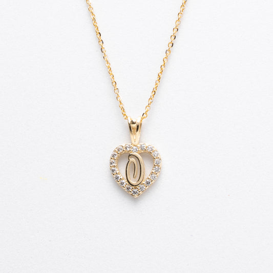 10K Gold Heart O Initial Necklace