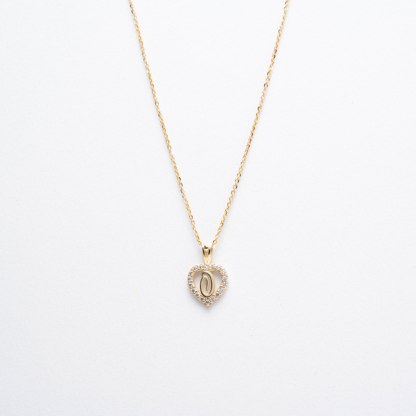 10K Gold Heart O Initial Necklace