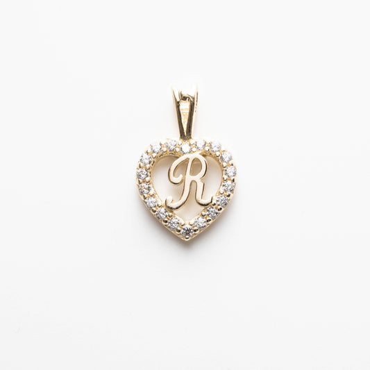 10K Gold Heart R Initial Pendant