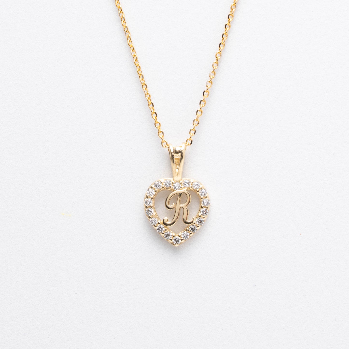 10K Gold Heart R Initial Necklace