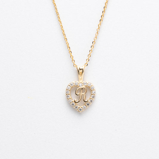 10K Gold Heart R Initial Necklace