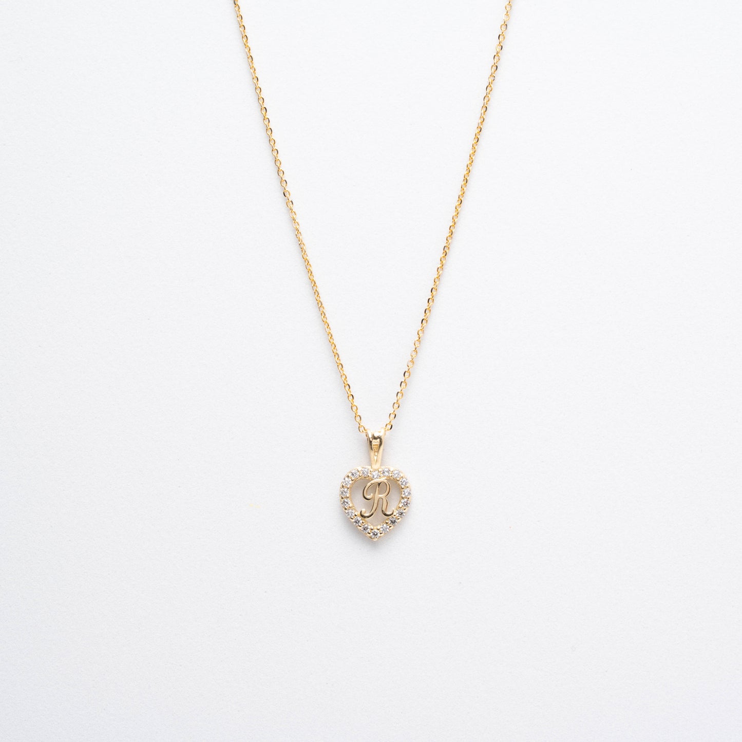 10K Gold Heart R Initial Necklace