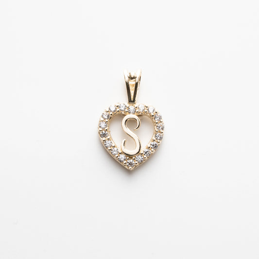 10K Gold Heart S Initial Pendant
