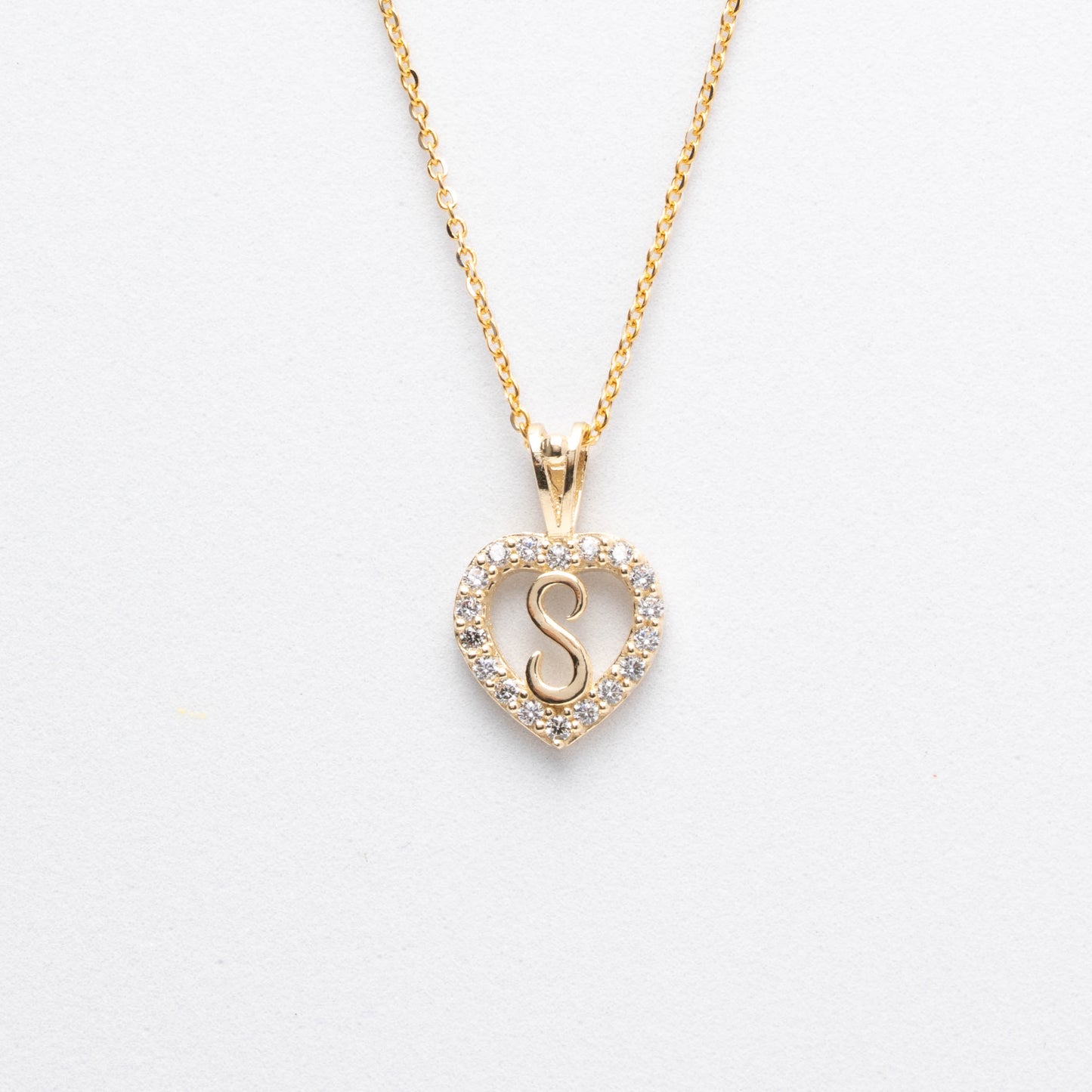 10K Gold Heart S Initial Necklace