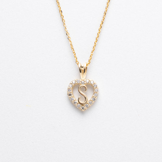 10K Gold Heart S Initial Necklace
