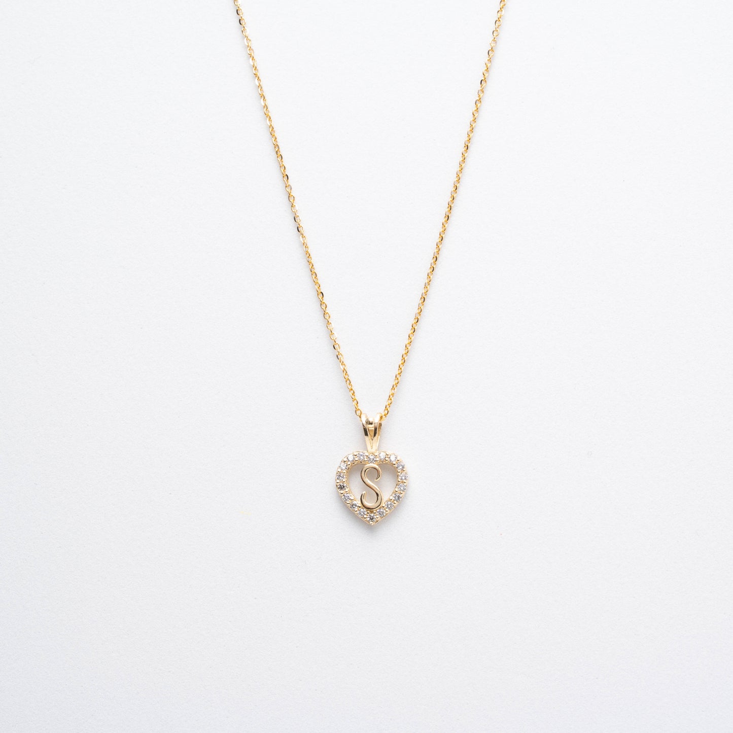 10K Gold Heart S Initial Necklace