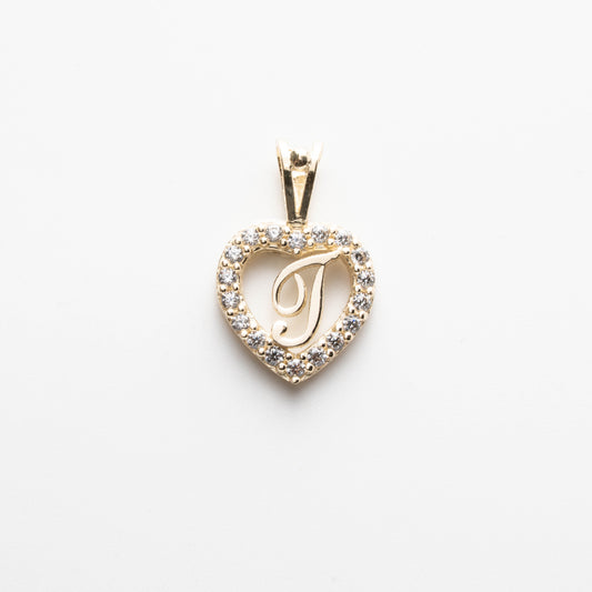 10K Gold Heart T Initial Pendant