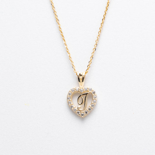 10K Gold Heart T Initial Necklace