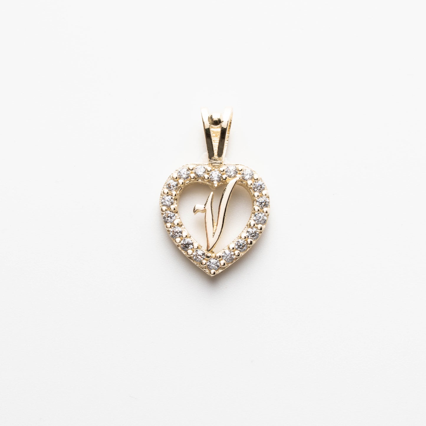 10K Gold Heart V Initial Pendant