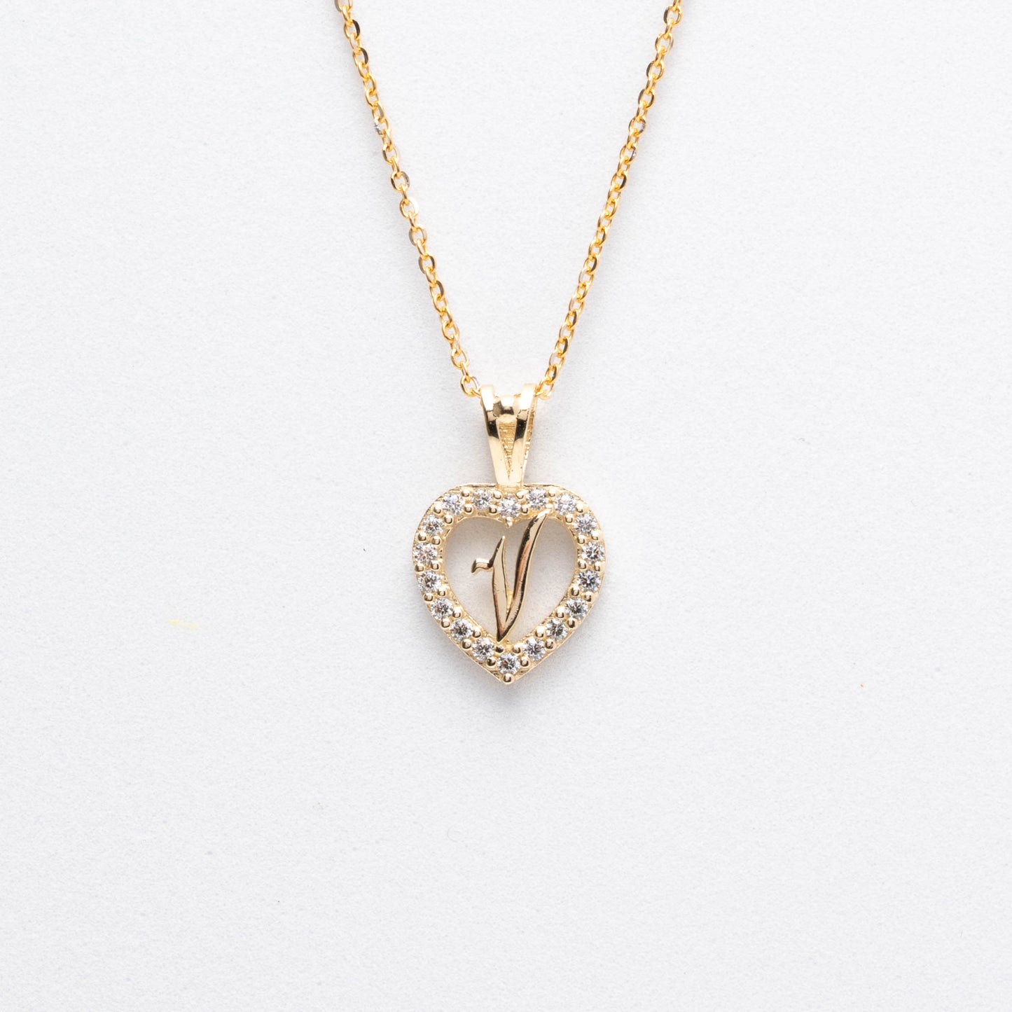 10K Gold Heart V Initial Necklace