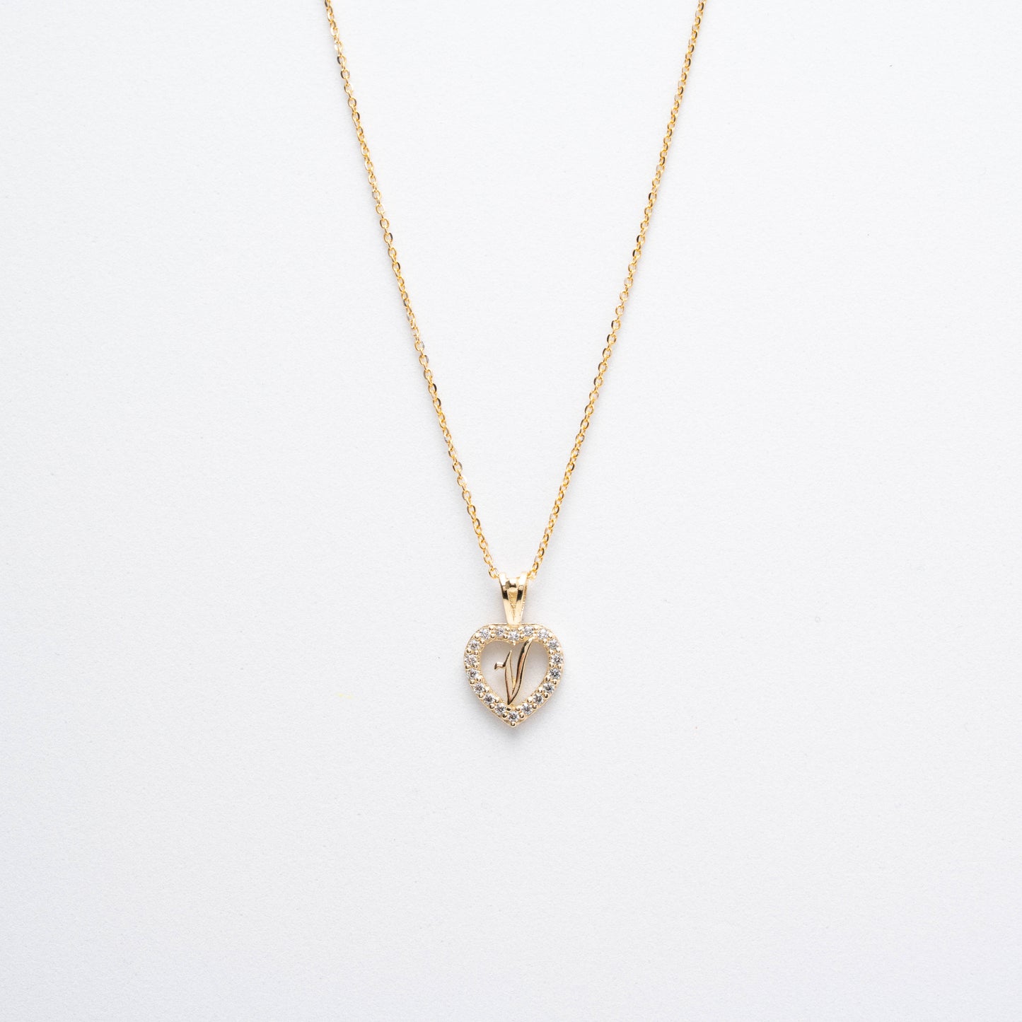 10K Gold Heart V Initial Necklace