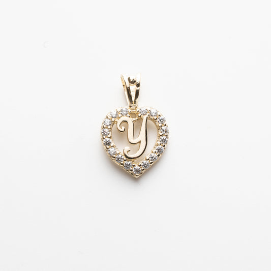 10K Gold Heart Y Initial Pendant