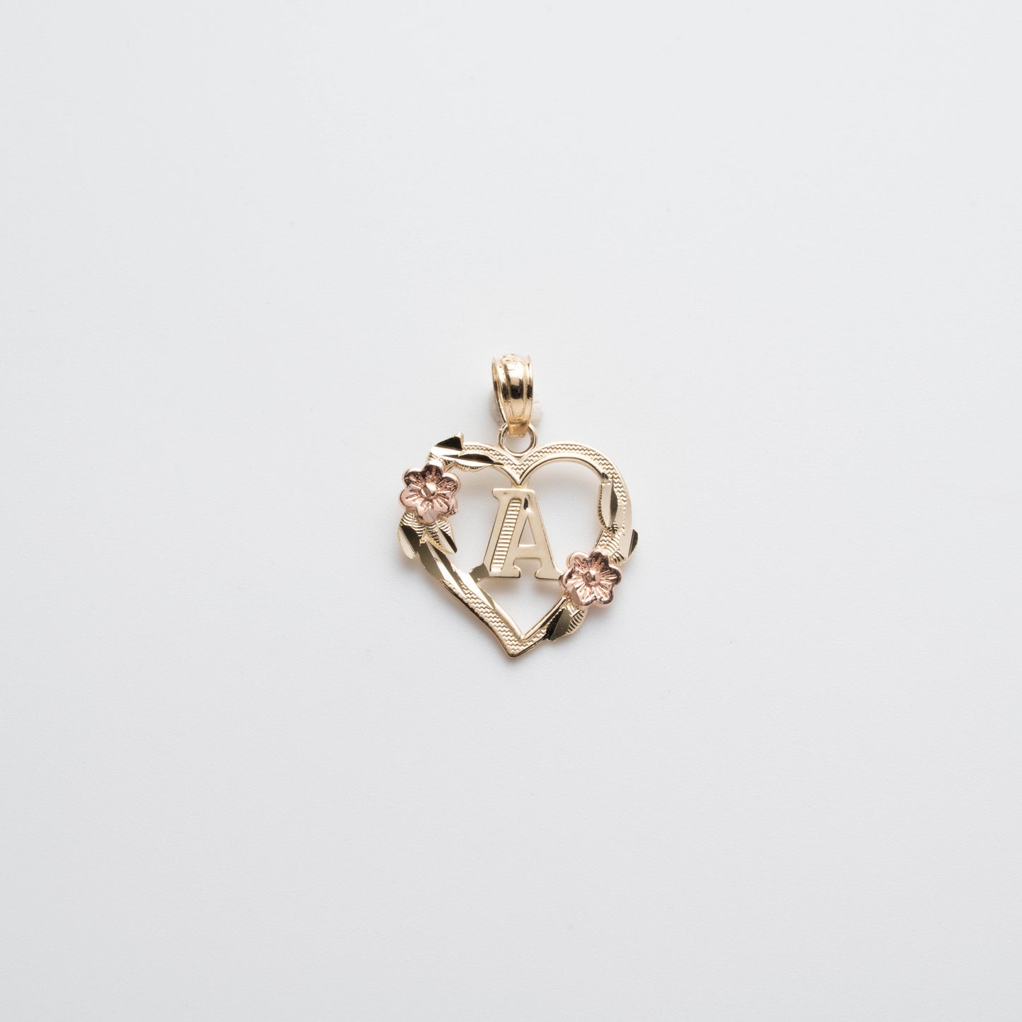 10K Rose Gold Blossom Heart A Initial Necklace