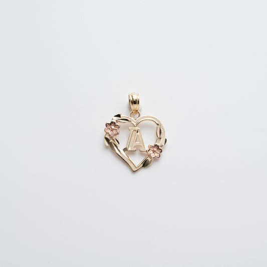 10K Gold Heart A Initial Pendant