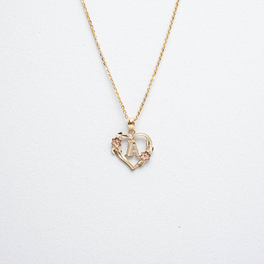 10K Rose Gold Blossom Heart A Initial Necklace