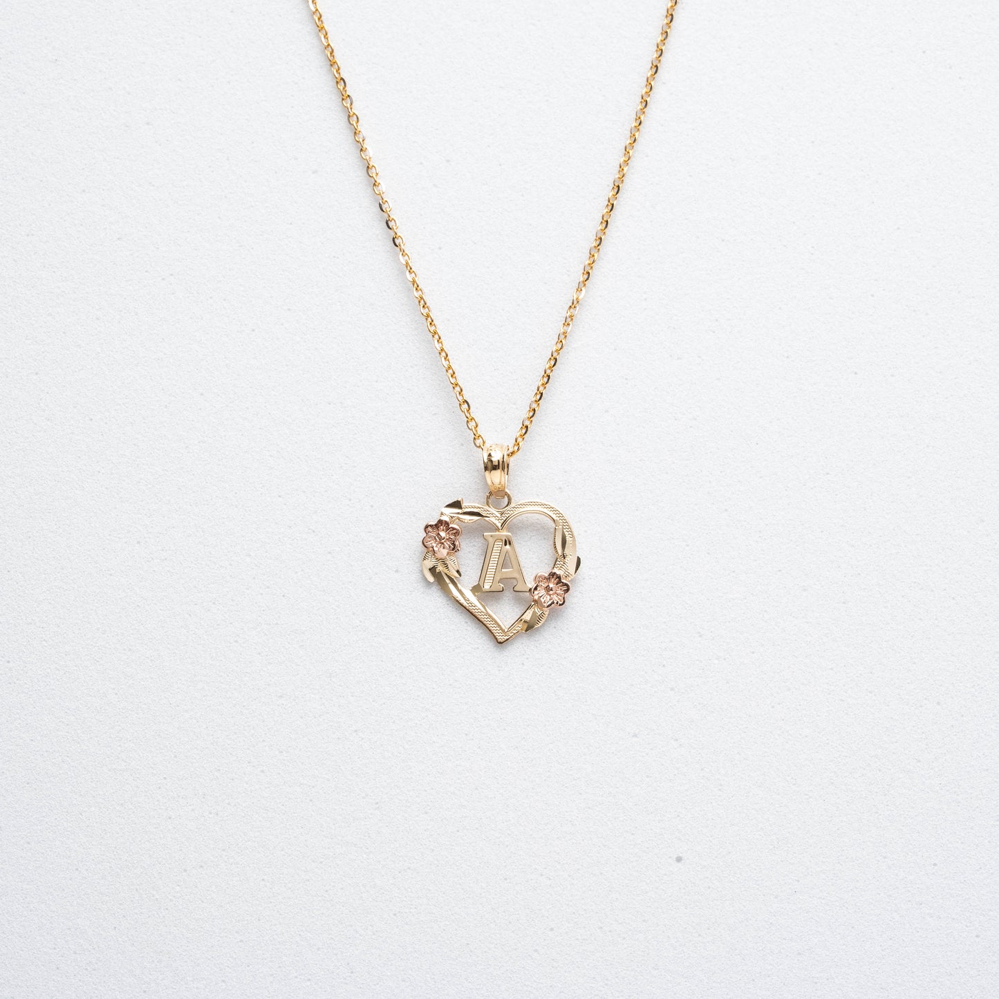 10K Rose Gold Blossom Heart A Initial Necklace