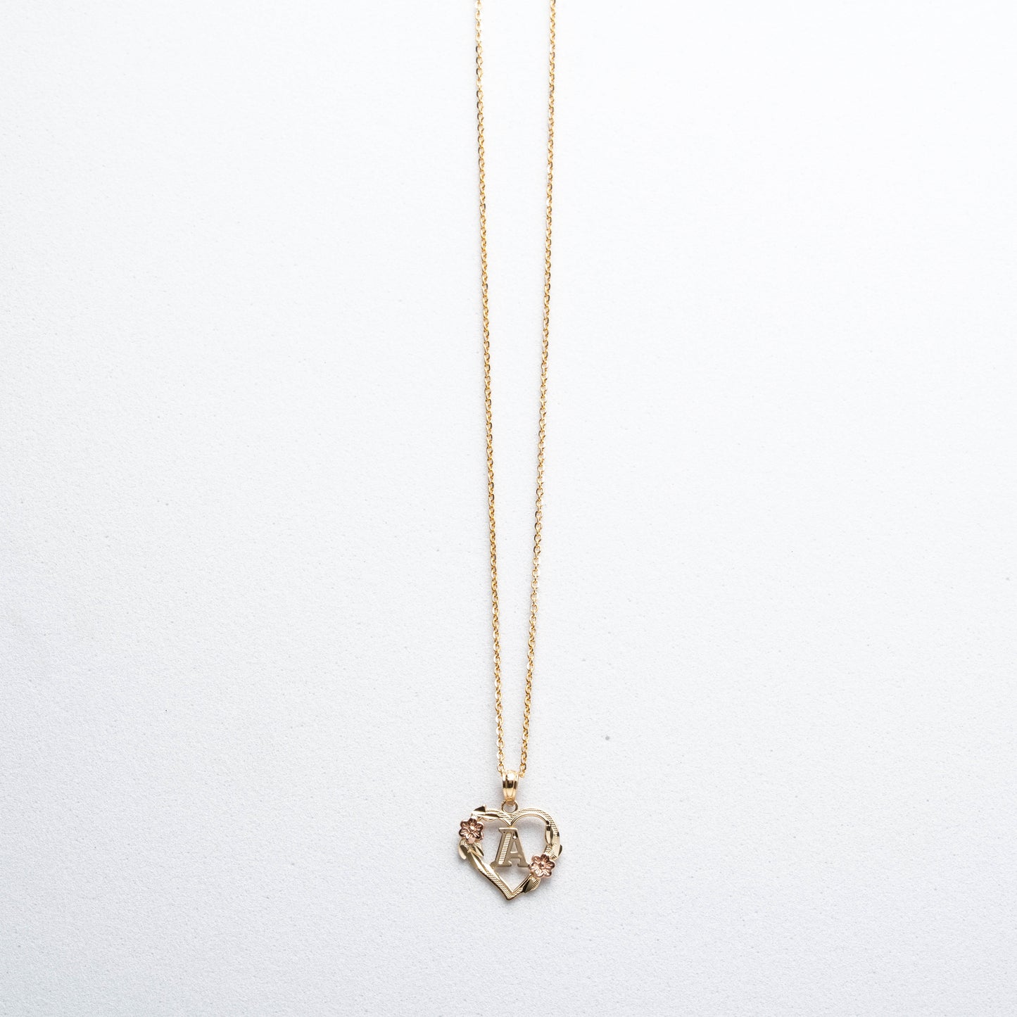 10K Rose Gold Blossom Heart A Initial Necklace