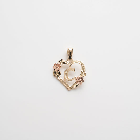 10K Gold Heart C Initial Pendant