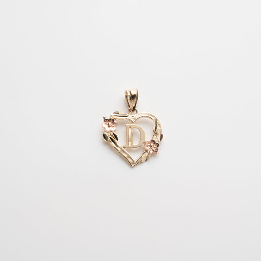 10K Gold Heart D Initial Pendant
