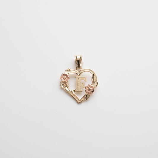 10K Gold Heart F Initial Pendant