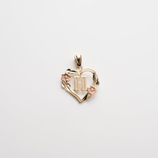 10K Gold Heart H Initial Pendant