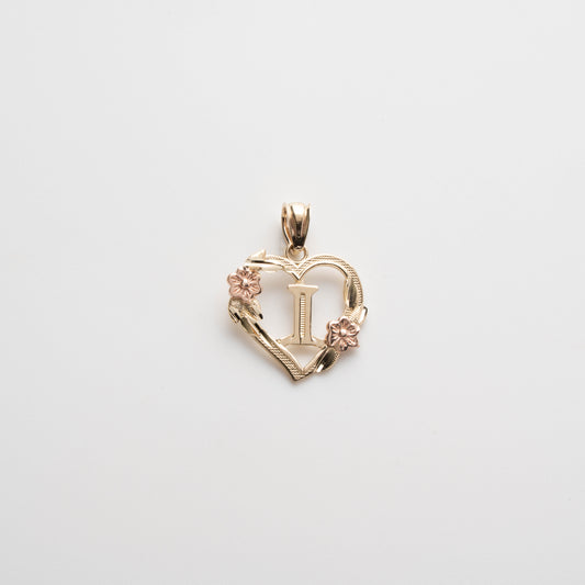 10K Gold Heart I Initial Pendant
