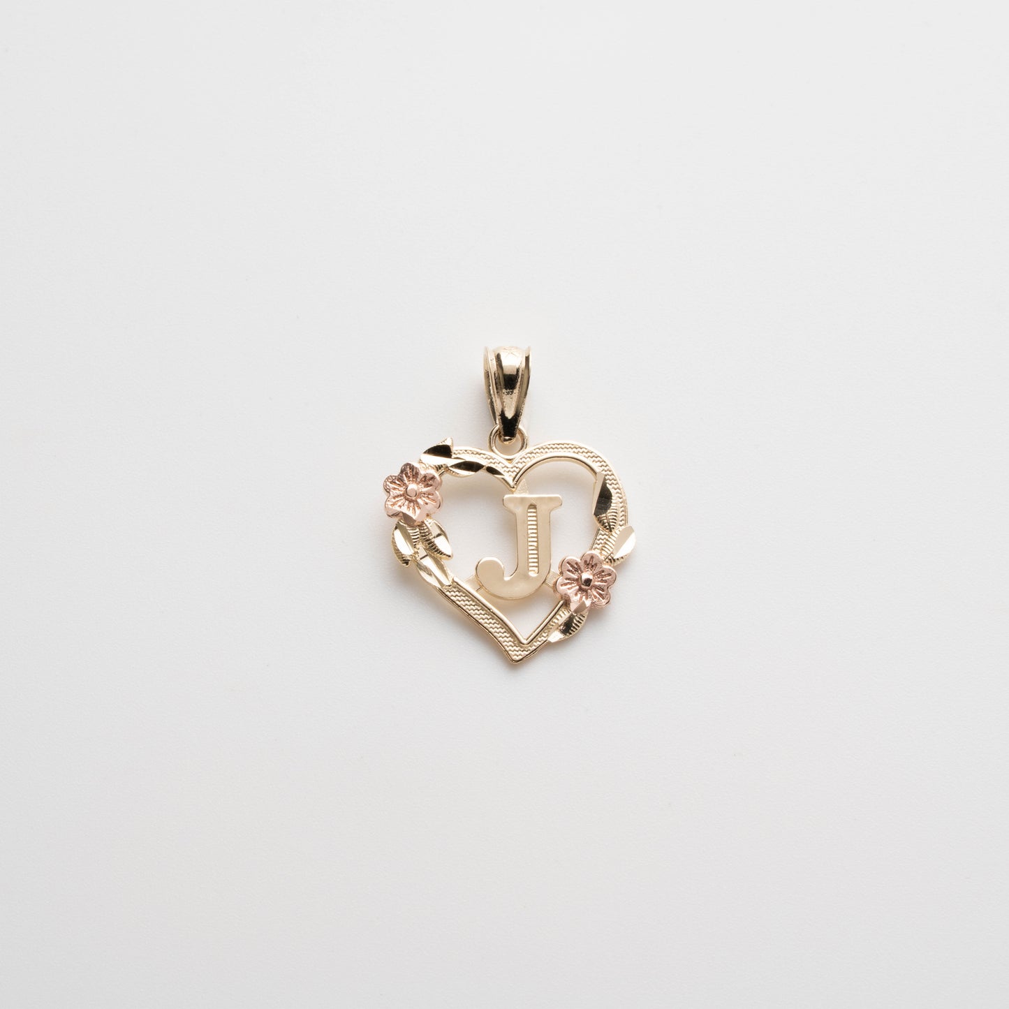 10K Rose Gold Blossom Heart J Initial Necklace