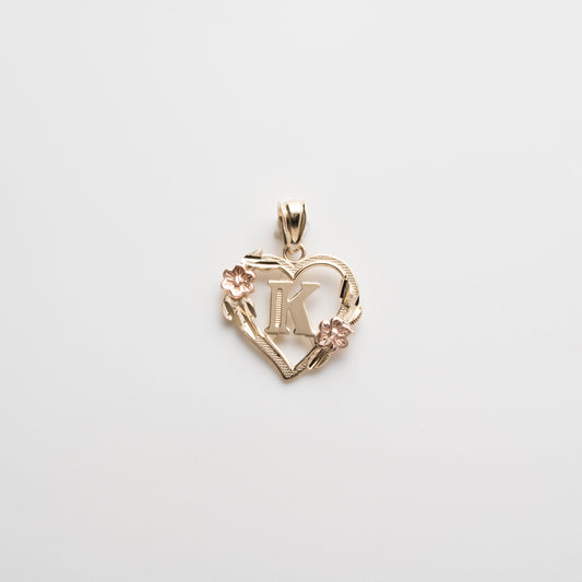 10K Gold Heart K Initial Pendant