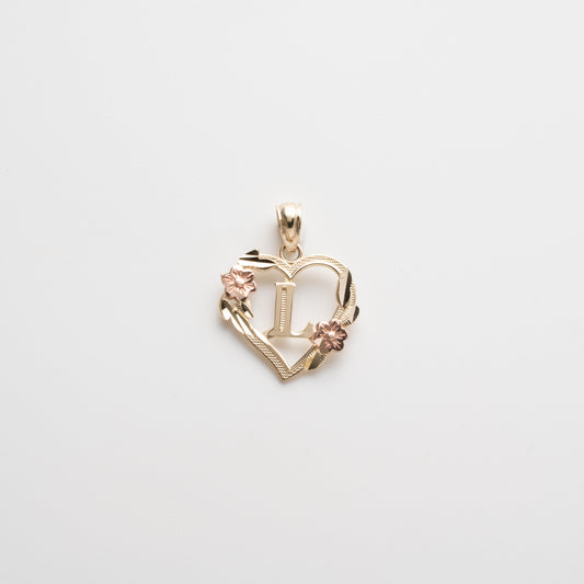 10K Gold Heart L Initial Pendant