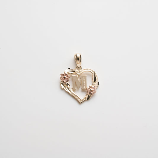 10K Gold Heart M Initial Pendant