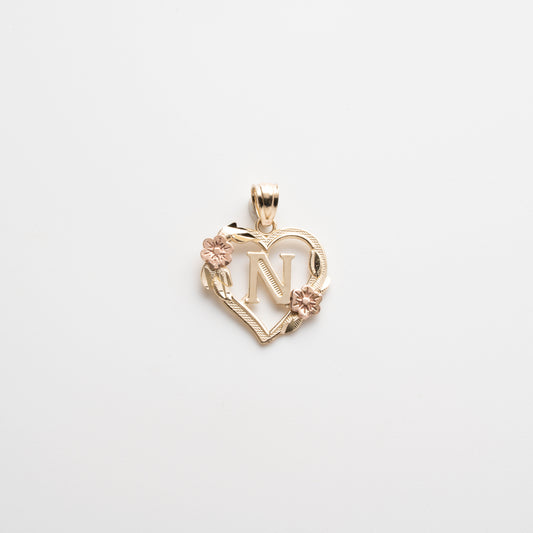 10K Gold Heart N Initial Pendant