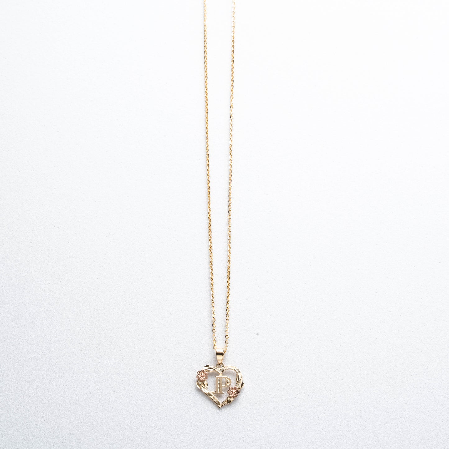10K Rose Gold Blossom Heart P Initial Necklace