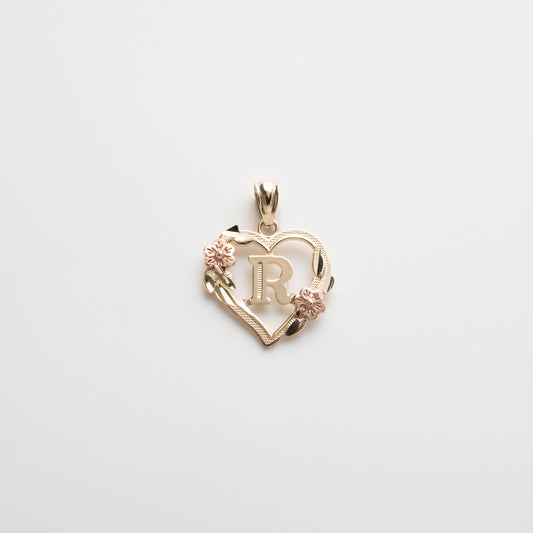 10K Gold Heart R Initial Pendant