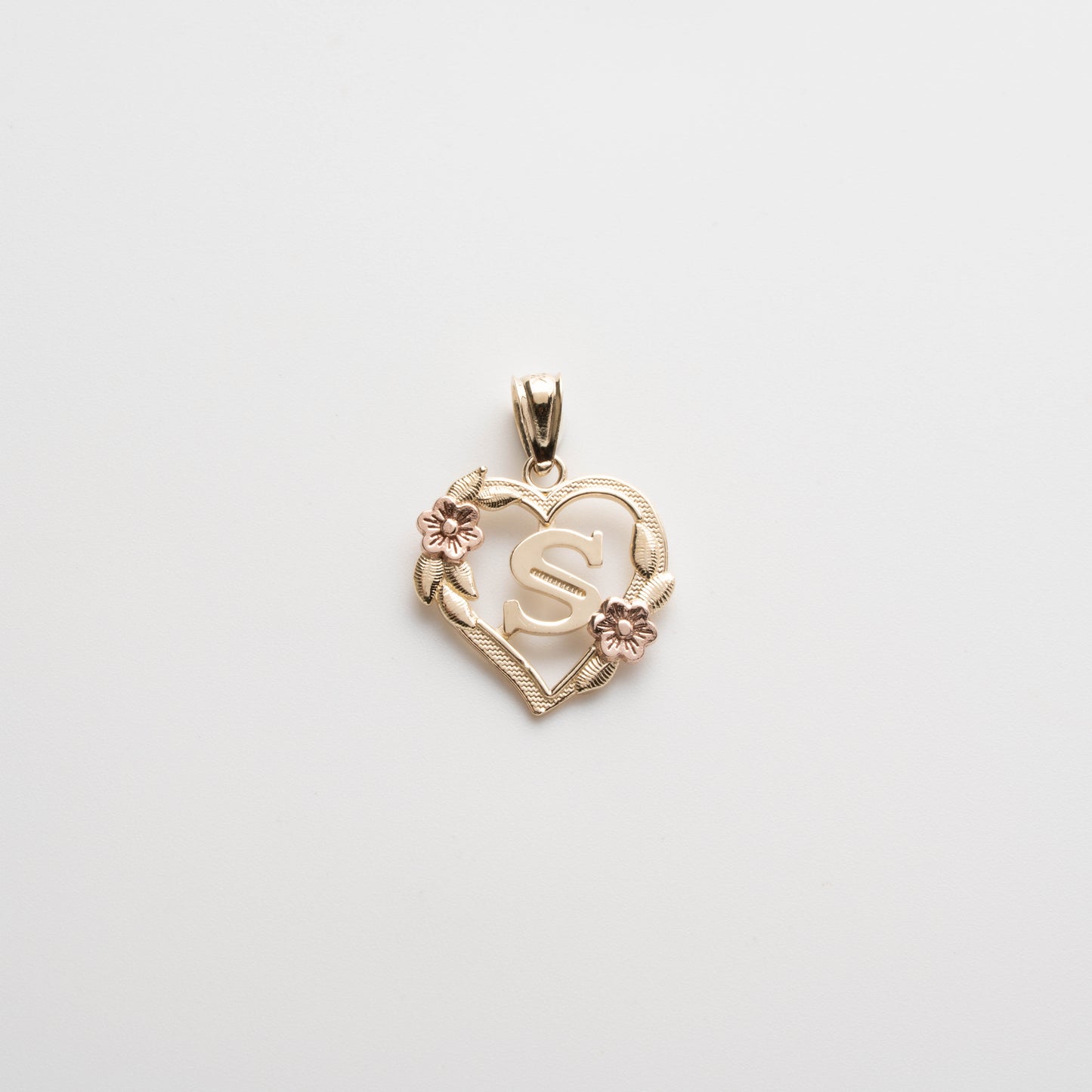 10K Rose Gold Blossom Heart S Initial Necklace