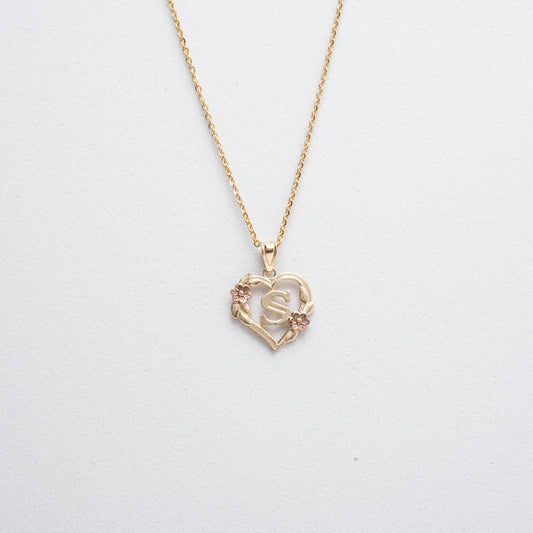 10K Rose Gold Blossom Heart S Initial Necklace