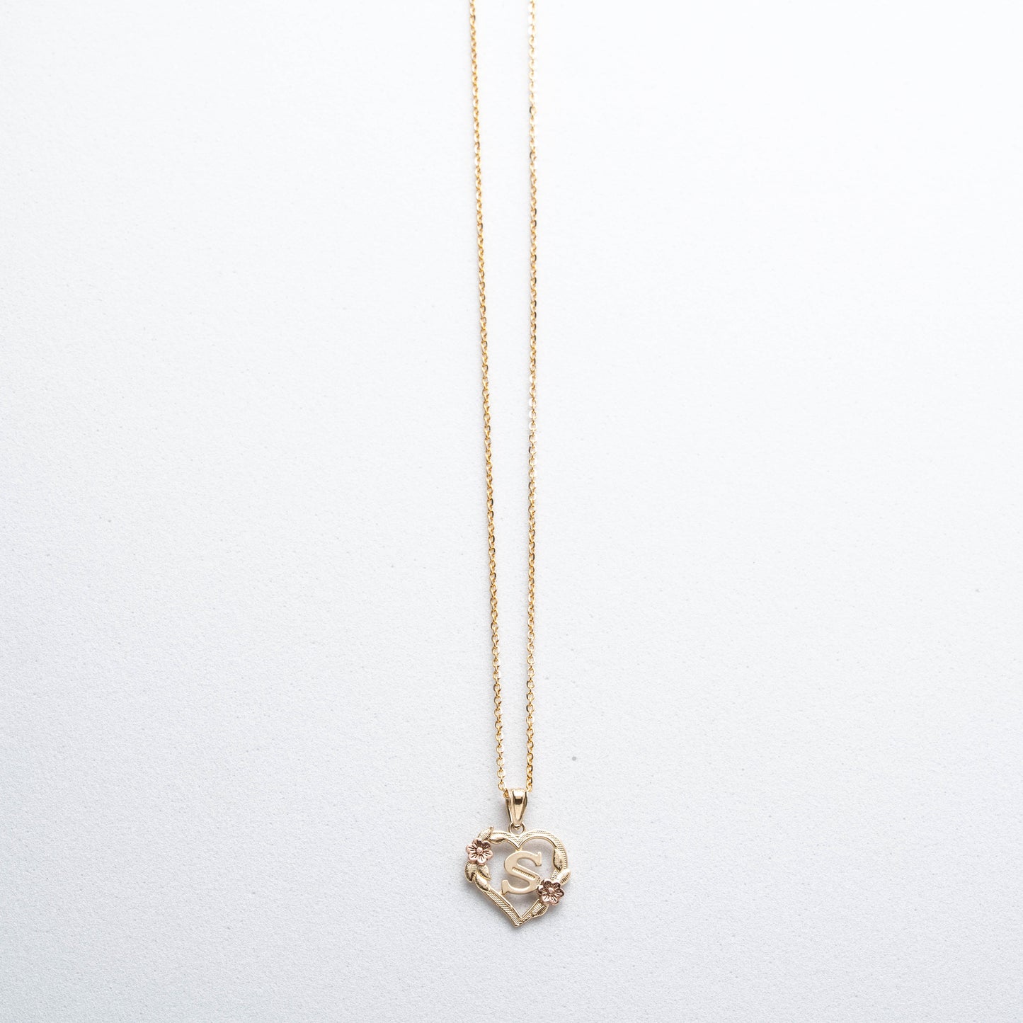 10K Rose Gold Blossom Heart S Initial Necklace